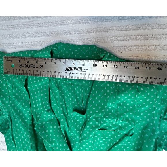 Nordstrom Point Of View Vintage Green Polka Dot Silk Pleated Faux Wrap Dress 8 - Picture 5 of 9